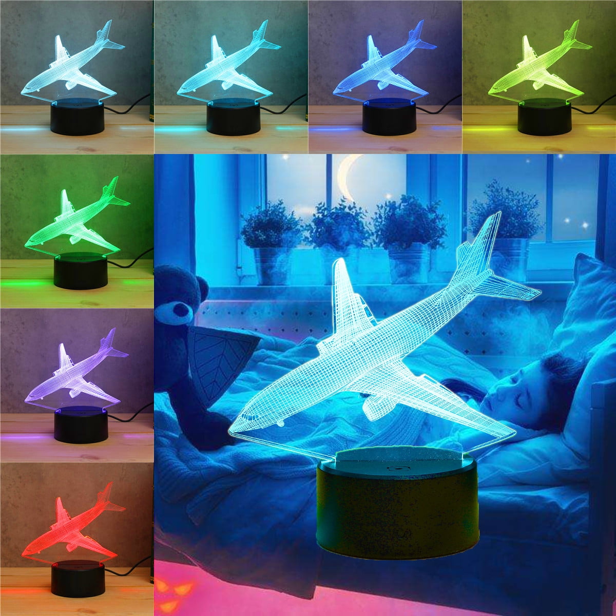 3d Aircraft Airplane Night Light 7 Color Change Led Desk Lamp