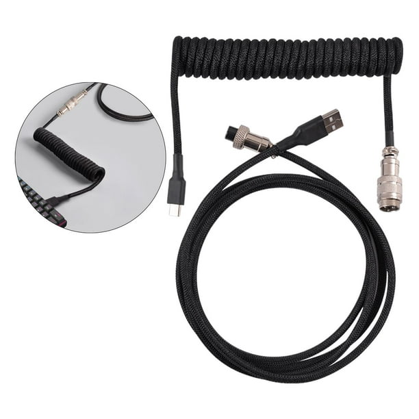 USB able Retractable with Metal Connector Coiling Spring Cable Wire  Universal Detachable for Mechanical Keyboard Black 
