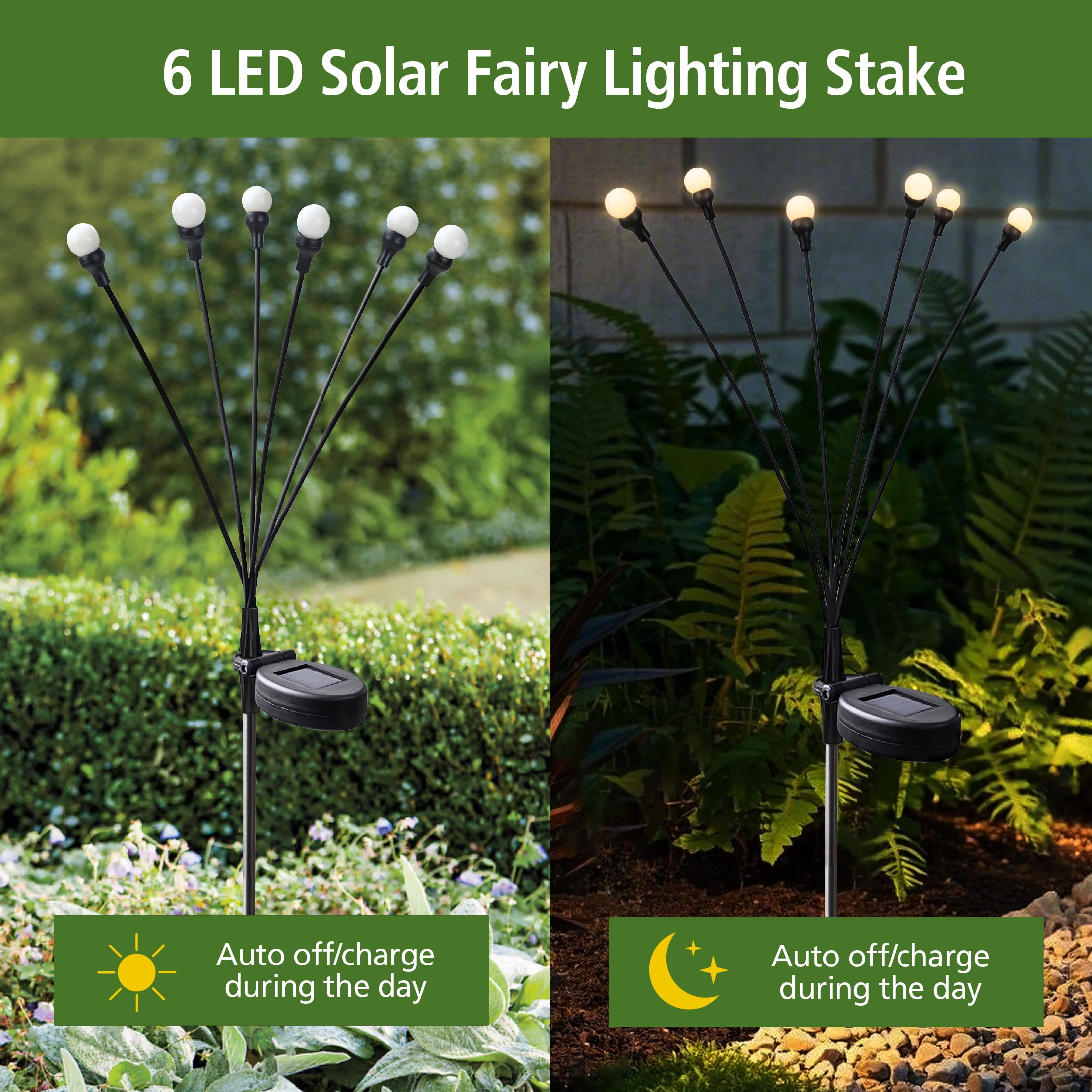 Mainstays Outdoor 6 LED Solar Fairy Lighting Stake, 6.7"W*3.5"D*28.4"H, 0.28 lb weight
