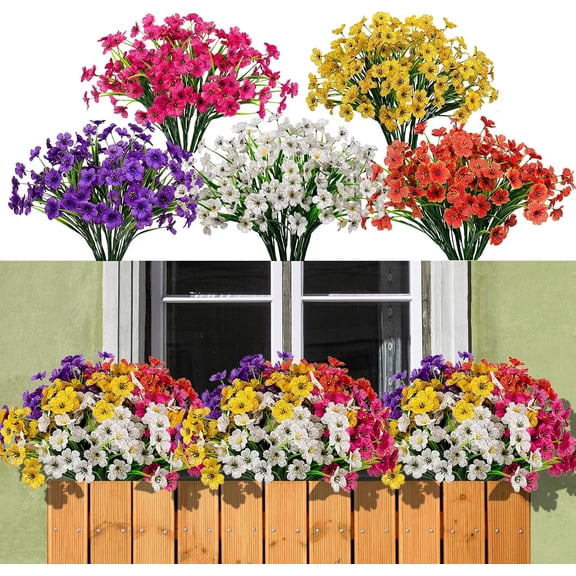 15 Bundles Outdoor UV Resistant Fake Silk Plants Plastic Faux Shrubs Outside Front Porch Window Box Garden Home Hanging Planter tion (Mixed Color)