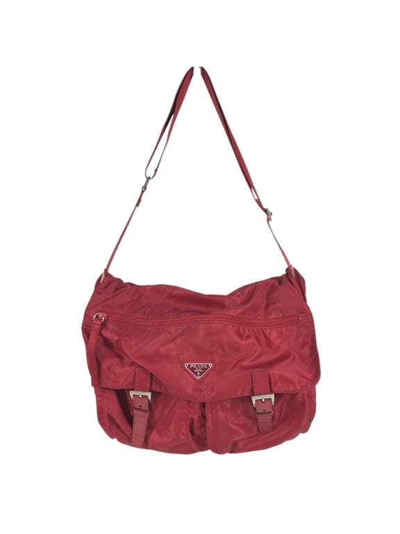 Pre-Owned PRADA Triangle Logo Backpack Bag (Burgundy/Red) - Men's & Women's Nylon Plate