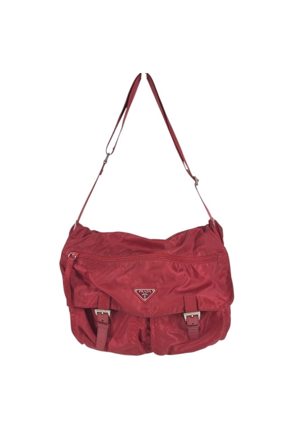 Pre-Owned PRADA Triangle Logo Backpack Bag (Burgundy/Red) - Men's & Women's Nylon Plate