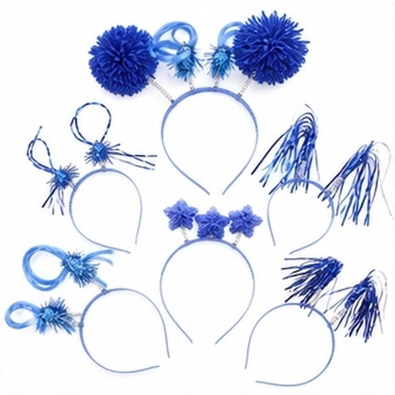 8Pcs Ponytail Head Bopper in Blue with Glittery Tinsel for Party Styling and Dance Performance