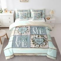 Erosebridal Romantic Farmhouse Bedding Sets Twin Size,Rustic Lodge Cabin Comforter Sets with Sheets,Old Barn Door Decor,Blue,Reversible,7pcs