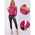 thumbnail image 2 of DARING DIVA Women's Sequin Top Off-Shoulder Long Sleeve Tops S Hot Pink, 2 of 6