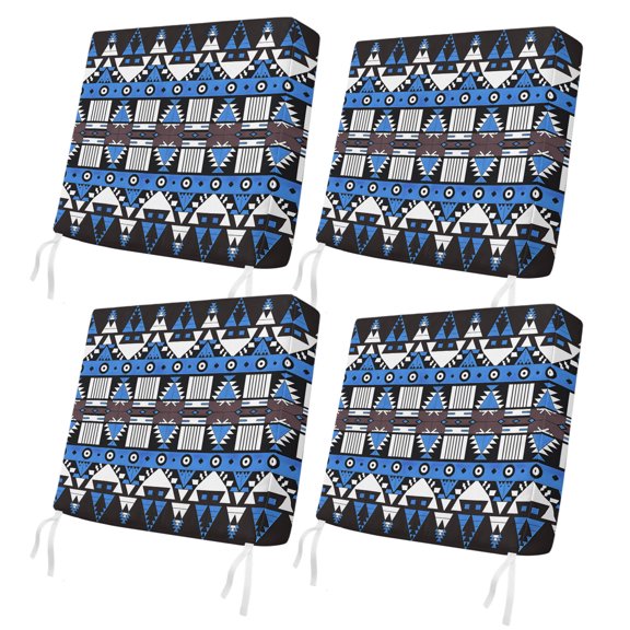 Outdoor Patio Cushion Covers 4 Pack Blue Aztec Boho Chair Pads Slipcovers with Ties & Zipper Waterproof Tribal Geometric Pattern Seat Cushion Covers for Outdoor Furniture Couch Sofa 22x20 Inch
