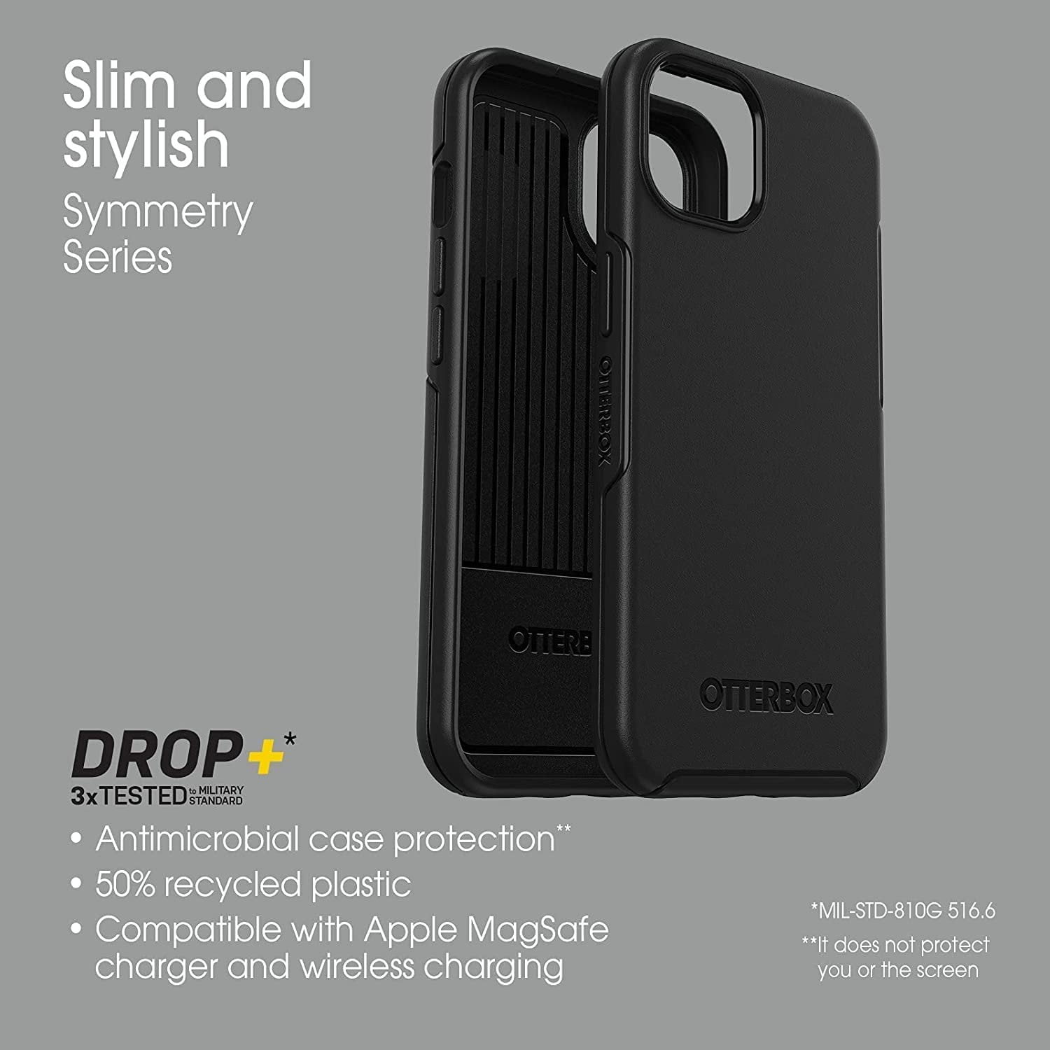 OtterBox Symmetry Slim Cell Phone Case for Apple iPhone 13, Black