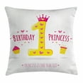 thumbnail image 1 of 1st Birthday Decorations Throw Pillow Cushion Cover, Quote Design Princess Girl Theme Party with Hearts Image, Decorative Square Accent Pillow Case, 24 X 24 Inches, Yellow and Hot Pink, by Ambesonne, 1 of 2