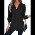 thumbnail image 3 of Blusas de Larga con Cuello en V y Botones para Mujer, Camisas Holgadas de Color Liso para y Otoño. Negro S, 3 of 7