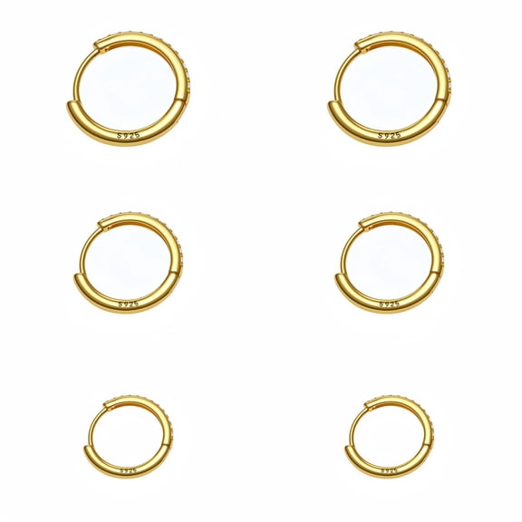 14K Gold/Silver Plated Huggie Hoop Earrings for Women, Dainty Cubic Zirconia Cartilage Earring for Sensitive Ears Hypoallergenic Lightweight Gifts for Women 3Pairs