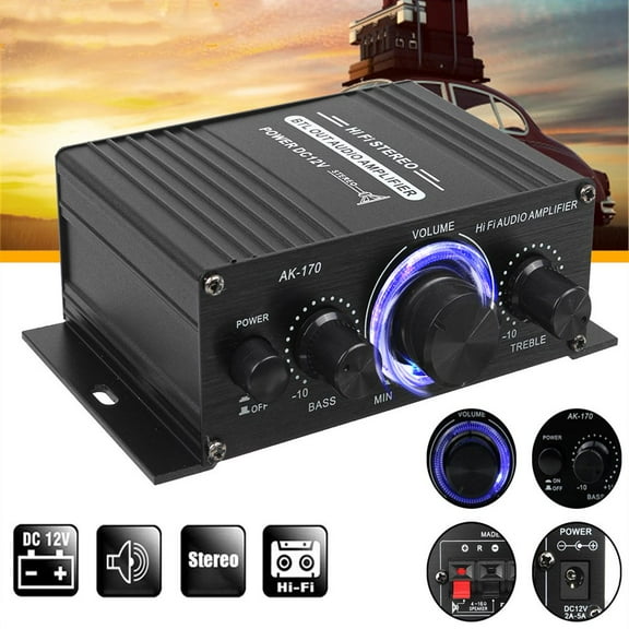 SUGARMOM 2 Channel Car Stereo Amplifier - 400W Dual Channel High Power Audio Sound Auto Small Speaker Amp with LED Light and Remote Control  Support SD/USB/MP3/FM/Radio