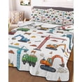 thumbnail image 3 of Quilts Full Size Bedding Set, Cartoon Construction Vehicle Lightweight Quilted Comforter, Modern Excavator Crane Soft Reversible Bedspread Coverlet with Pillow Covers for All Season, 78" x 90", 3 of 7