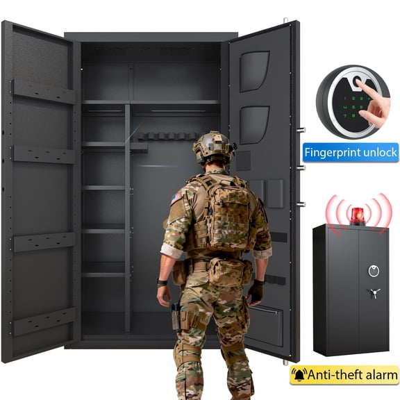 Riflewell Large Gun Safe, 25-40 Gun Capacity, Fingerprint Keypad with 4 Opening Ways, Dual Alarm System, Removable Shelves & Magnetic Lamp, All Steel Anti-Smashing Security Cabinet for Home & Office