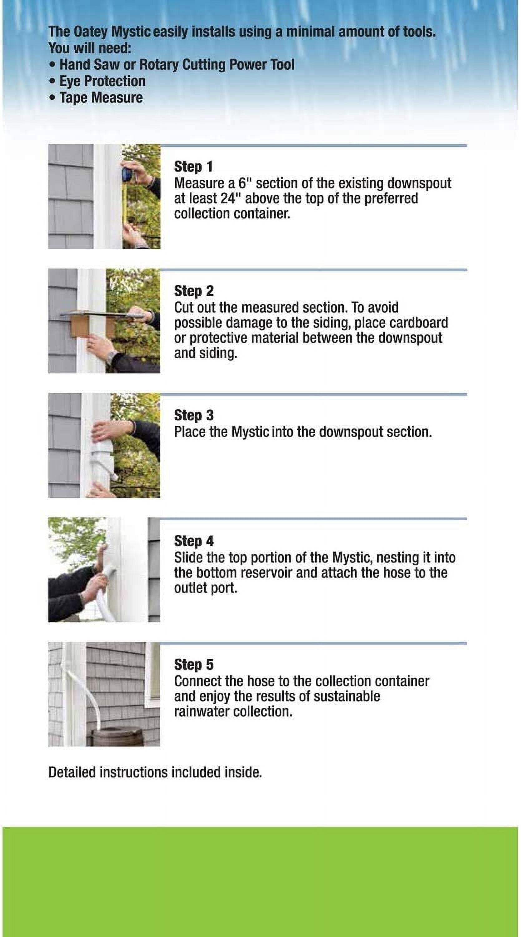 Oatey Mystic Rainwater Collection System Fits 2" X 3" Residential Downspouts 4-Pack — Residential Use, Standard Application