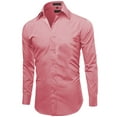 thumbnail image 2 of Men's Slim Fit Button Up Long Sleeve Solid Dress Shirt - Pink - 2XL (18-18.5) 34/35 sleeve, 2 of 5