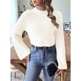 thumbnail image 5 of Women'S Cropped Sweater Knit Long Sleeve Crewneck Soft Pullover Sweater Top White M, 5 of 8