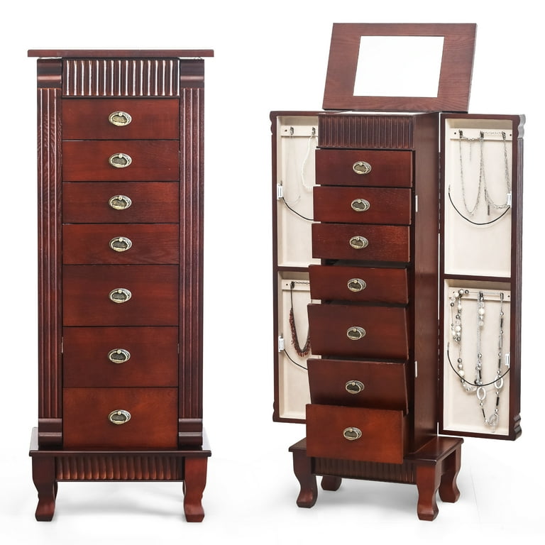 AVAWING Stand up Jewelry Cabinet Armoire Modern Jewelry Organizer for Adult Reddish Brown