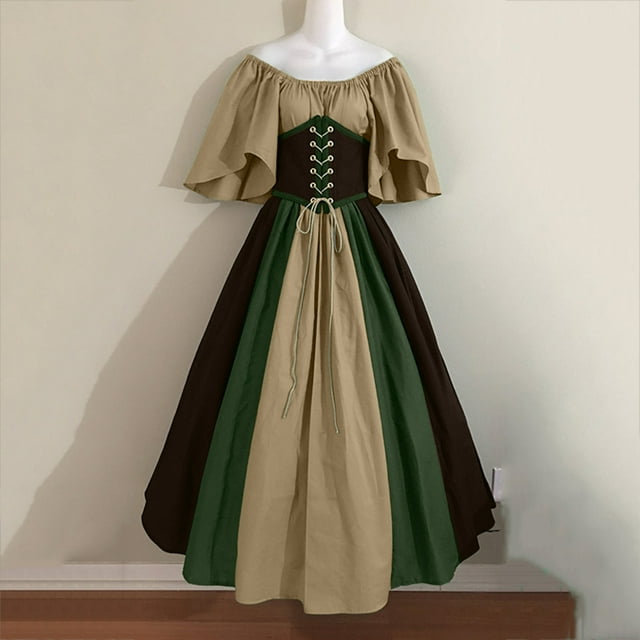 Robe Chemise Irlandaise à Manches Trompette pour Femmes avec Corset Robe Gothique Traditionnelle pour Halloween Manches Longues