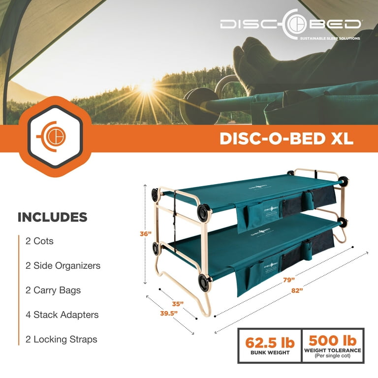 Disc O Bed XL Cam O Bunk Benchable Double Cot w Organizers Green