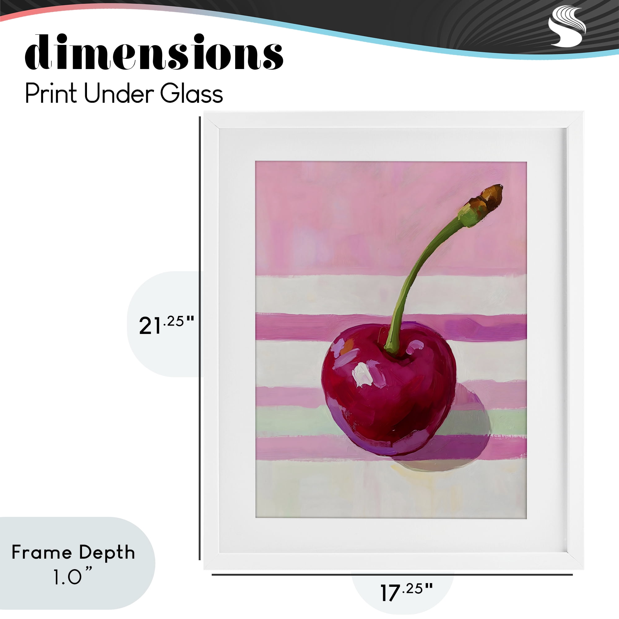 Stupell Industries Cherry on Pink Stripes White Framed Print Under Glass, design by The Prints Vibe