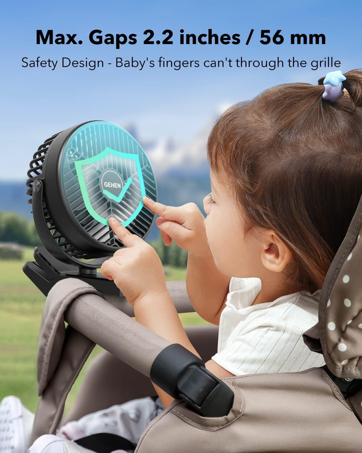 Portable 3-Speed Clip-on camping Fan with Sturdy Clamp 10000mAh Battery-Powered Clip Fan Rechargeable Ultra-Quiet for Bedroom Office Camping & Stroller