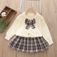 thumbnail image 2 of Odeerbi 0-11 Years Toddler Girls Winter Outfits Long Sleeve Cardigan Sweater with Plaid Pleated Skirt Two-piece Set Fashion Knitted Skirt Set Toddler Girls Clothes, 2 of 9
