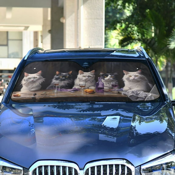Cats Desk Drink Automotive Front Car Windshield Sun Shade Reflector Foldable for Front Fit for Cars Truck SUVs