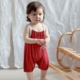 thumbnail image 2 of THDHVS Girl Outfits,Newborn Girl Clothes,Baby Girl Summer Clothes Solid Romper Spaghetti Strap Halter Jumpsuit Infant Summer Sling Playsuit Red 6-12 Months, 2 of 7