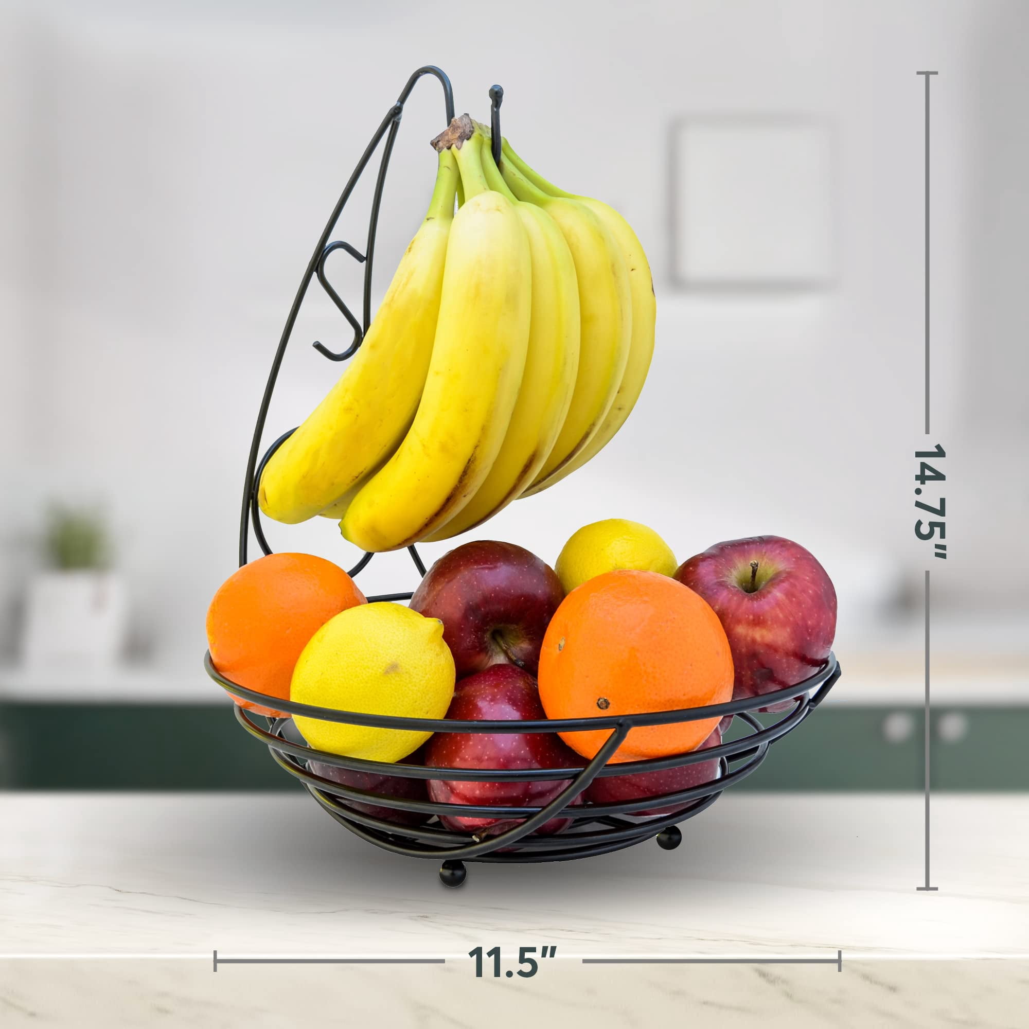 Fruit Basket with Banana Hanger Heavy-Duty Wire Fruit Basket for Kitchen Stable and Durable Fruit Bowl for Kitchen Counter Dining Table Centerpiece Kitchen Countertop Storage