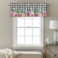 thumbnail image 3 of Roses Eucalyptus Leaf Valance Curtain Spring Watercolor Floral Black Plaid Window Valances Rod Pocket Short Curtains Window Treatments for Kitchen Bedroom Bathroom Laundry 54" x 18", 3 of 9