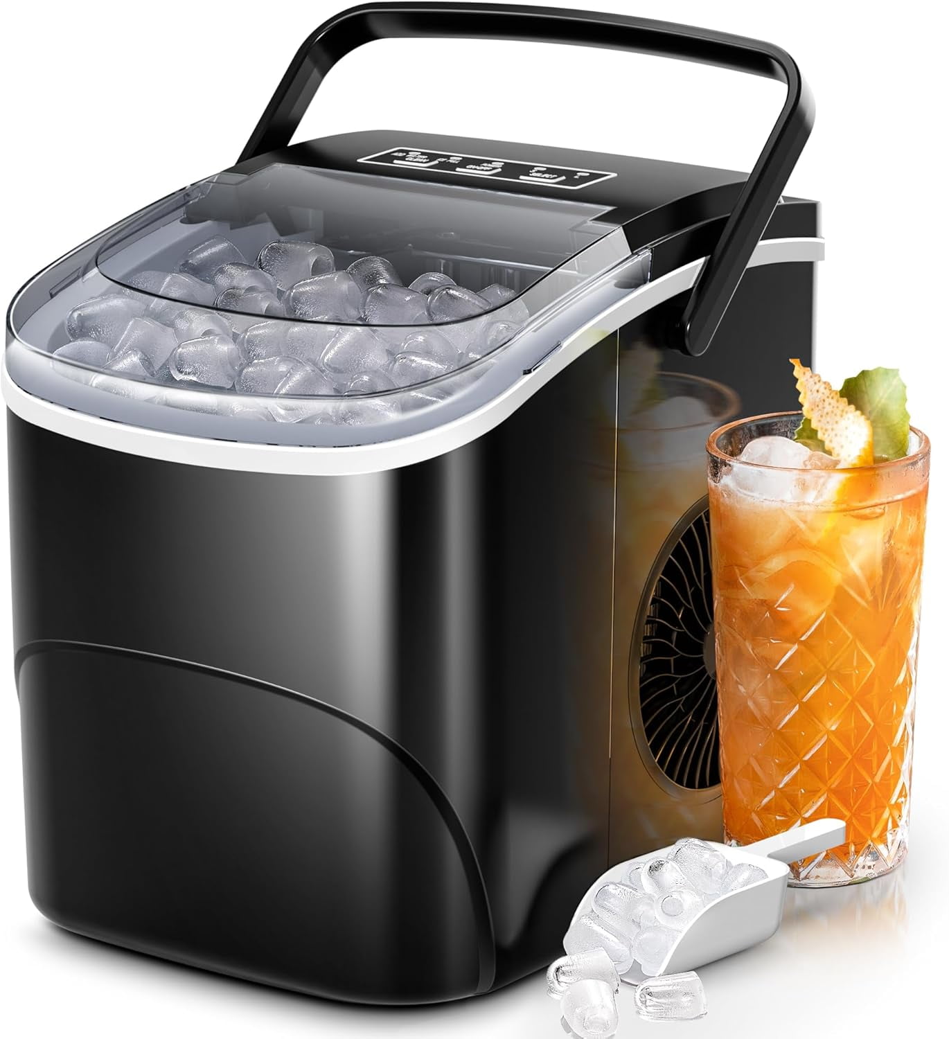 Ice Makers Countertop,26Lbs/24H,9 Cubes in 6 Mins,Portable Ice Maker Machine with Self-Cleaning,2 Sizes of Bullet Ice,Perfect for Home Kitchen