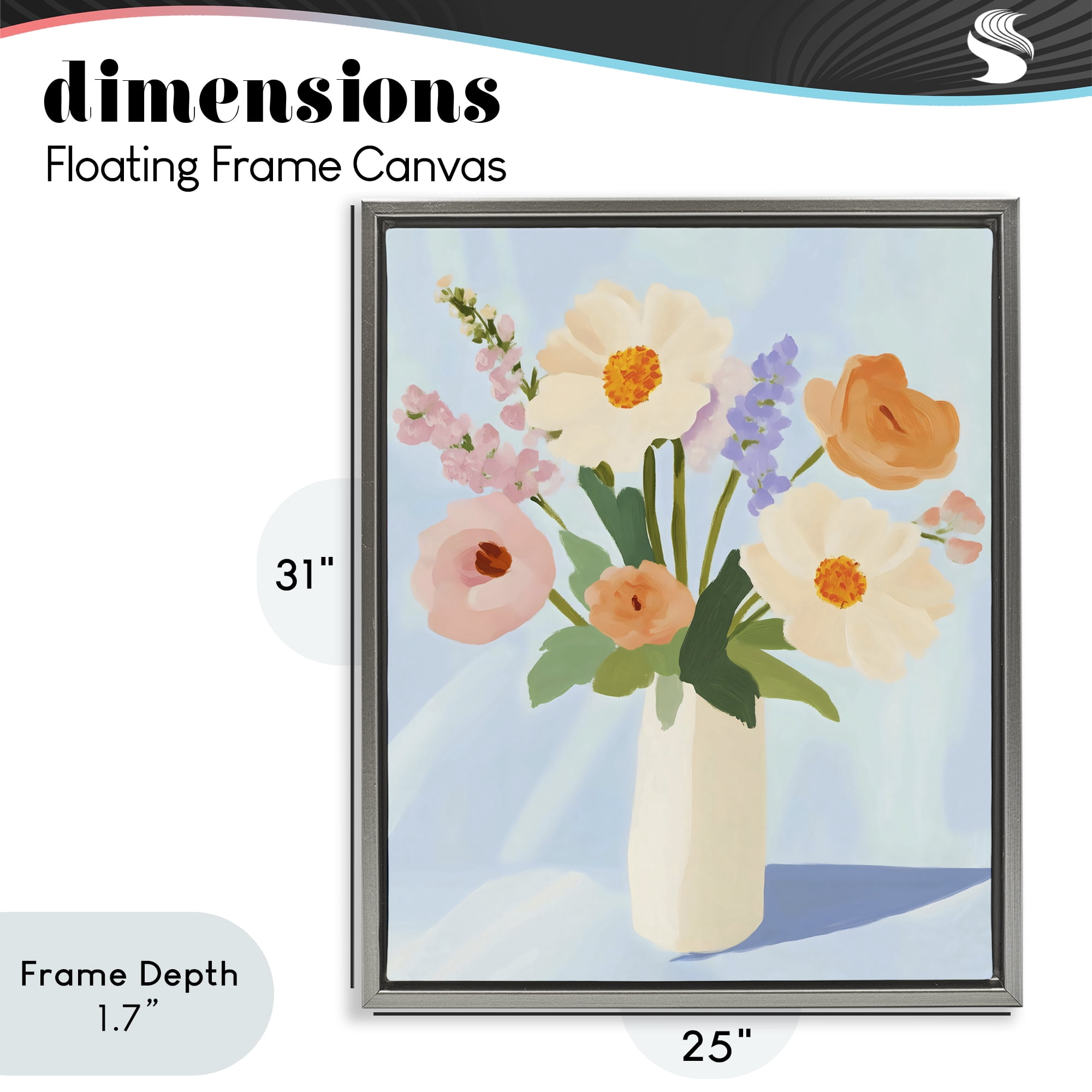 Stupell Industries Floral Bouquet in Sleek White Vase Gray Framed Floater Canvas Wall Art, design by The Prints Vibe