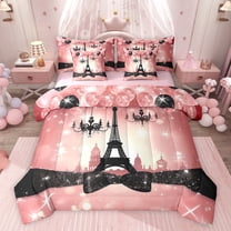 Castle Fairy Bling Ribbon Bow Twin Bedding Sets,Eiffel Tower Bedding Comforter Set