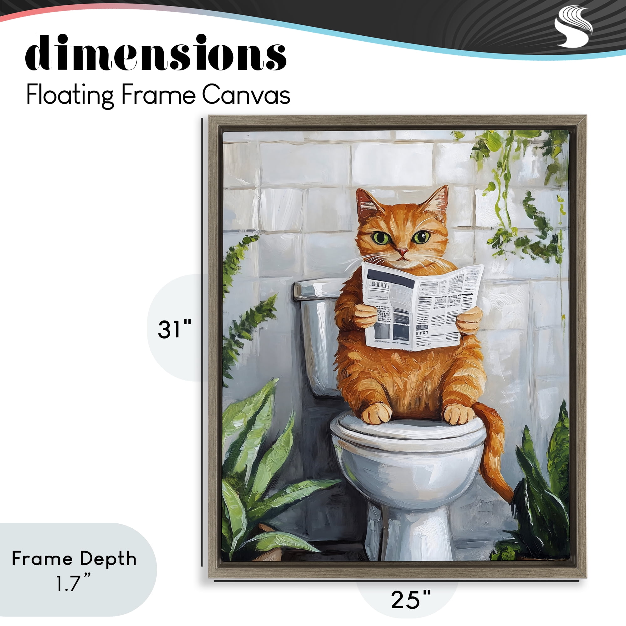 Stupell Industries Orange Cat Reading Paper Brown Framed Floater Canvas Wall Art, design by The Prints Vibe