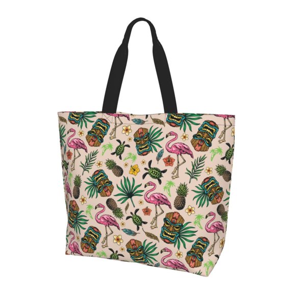 Yiaed Tropical Mask Flamingo Print Handbag for Women Tote Purse Shoulder Bag Large Fashion Hobo Purse Handbag Shopping Tote