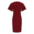 thumbnail image 5 of safuny Women's Plus Size Slim Knee Length Pencil Dress Solid Color Holiday Elegant Cocktail Wedding Evening Party Ruffle Sleeve Trendy Dresses Crew Neck Wine L, 5 of 6