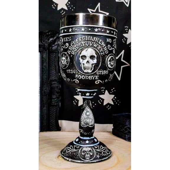 Ebros Occult Gothic Alchemy Ouija Spirit Board Skulls Baroque Wine Goblet 7oz