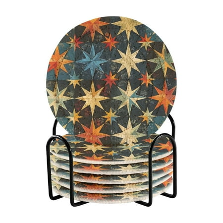 

6 coil coasters 3.94x3.94x0.24 inch water coasters Drink coasters with cup holders Absorbent coasters Heat resistant for bar protection Colorful Stars
