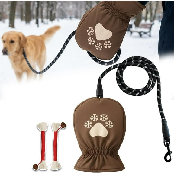Dog Leash with Built-in Thermal Mitten - Dog Lead with Integrated Insulated Gloves