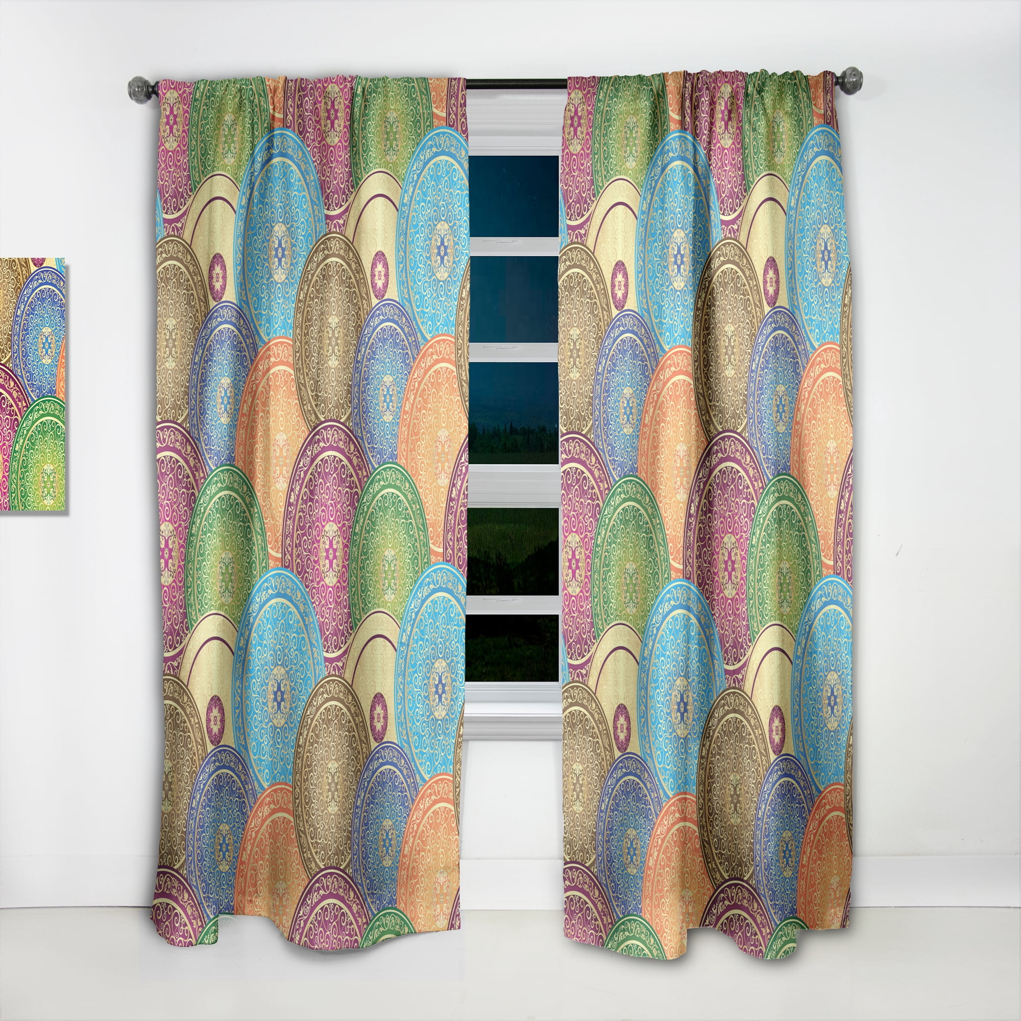 Designart 'Retro Circular Design III' Mid-Century Modern Curtain Panel
