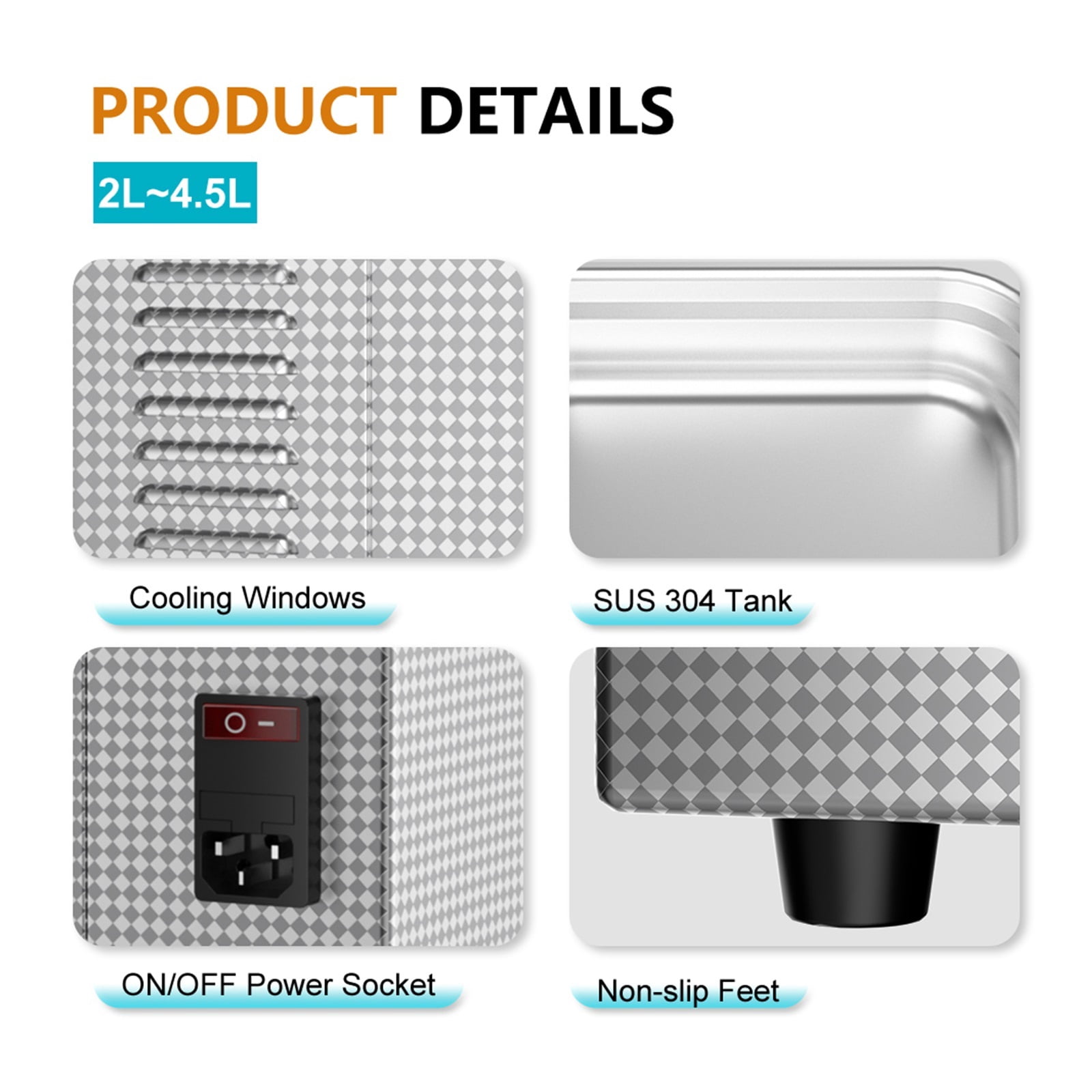 Ultrasonic Cleaner Bath 3.2L Plus 180W 40kHz With 3 Transducers Mechanical Knob Control Heater Timer