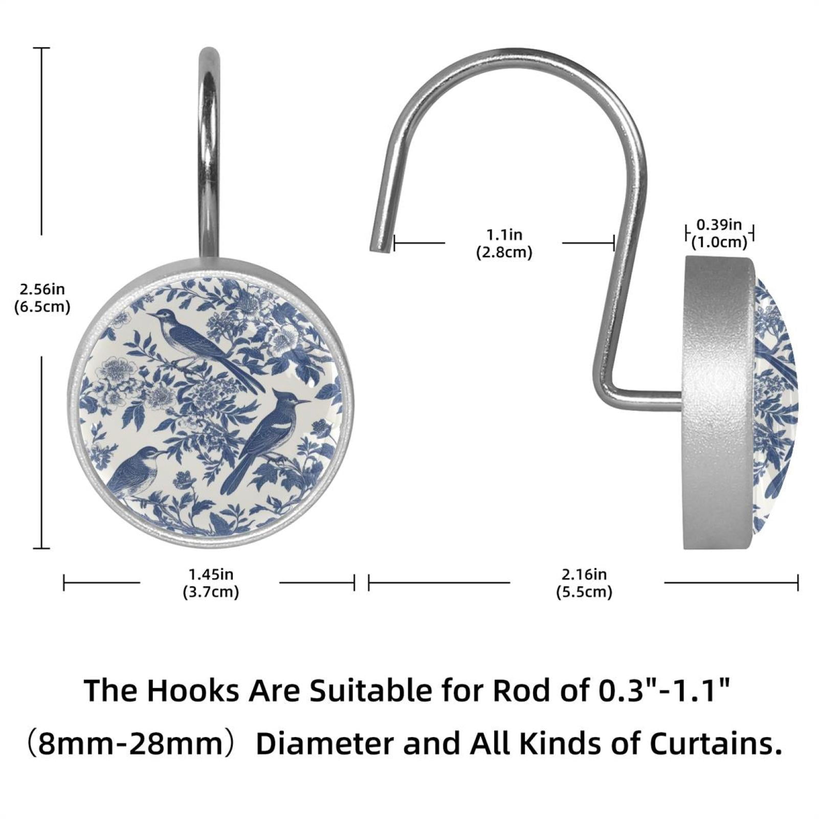 HemaKayy 12 Pcs Shower Curtain Hooks Bathroom Decorative Accessories Sketching Bluebird Branches