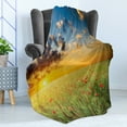 thumbnail image 4 of Poppy Flower Soft Flannel Fleece Blanket, Freshening Sky View with Grass Poppies Against Sunset Horizon Countryside, Cozy Plush for Indoor and Outdoor Use, 60" x 80", Red Green Blue, by Ambesonne, 4 of 5