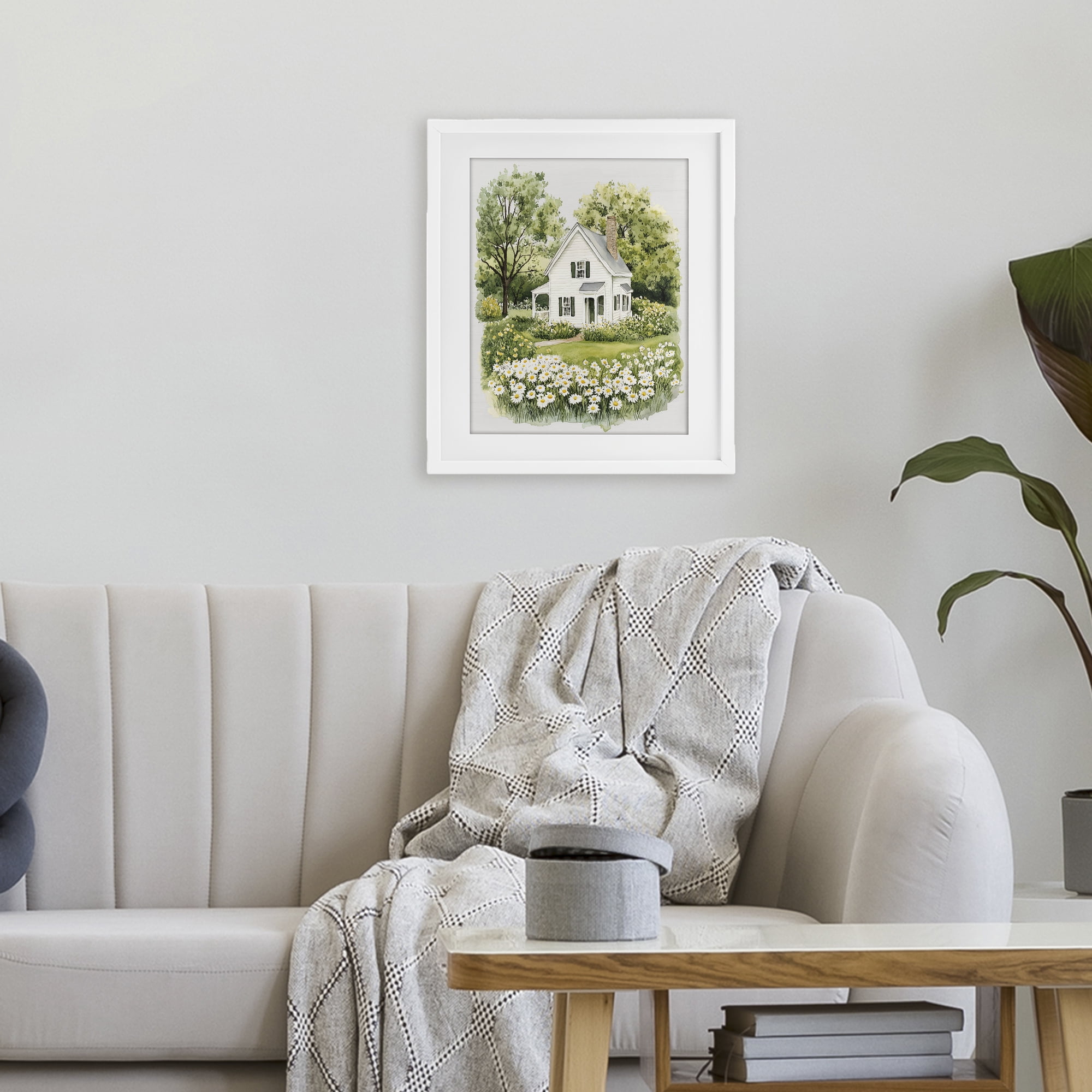 Quaint Countryside Cottage Garden White Framed Print Under Glass, design by Lettered and Lined