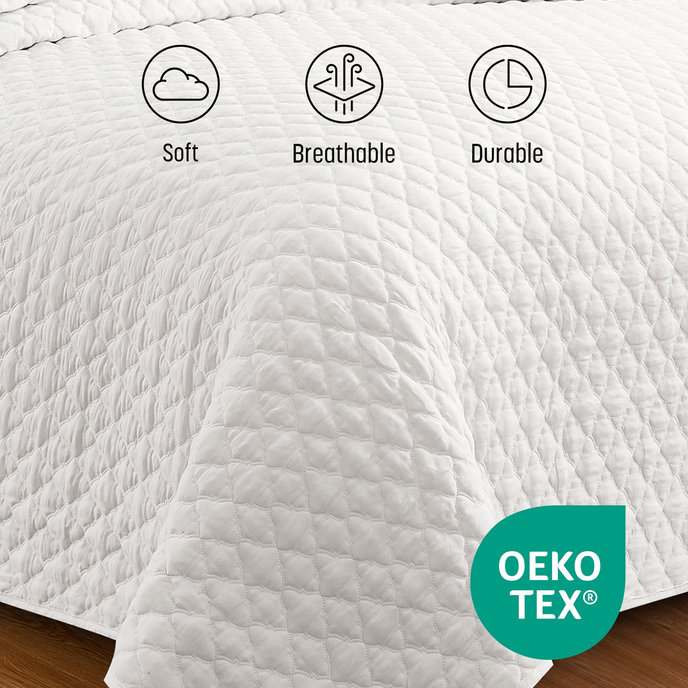 Videri Home Diamond Pattern Queen Quilt Set, All Season Lightweight Bedspread Coverlet, Soft Brushed Microfiber, Machine Washable(White, Full/Queen)