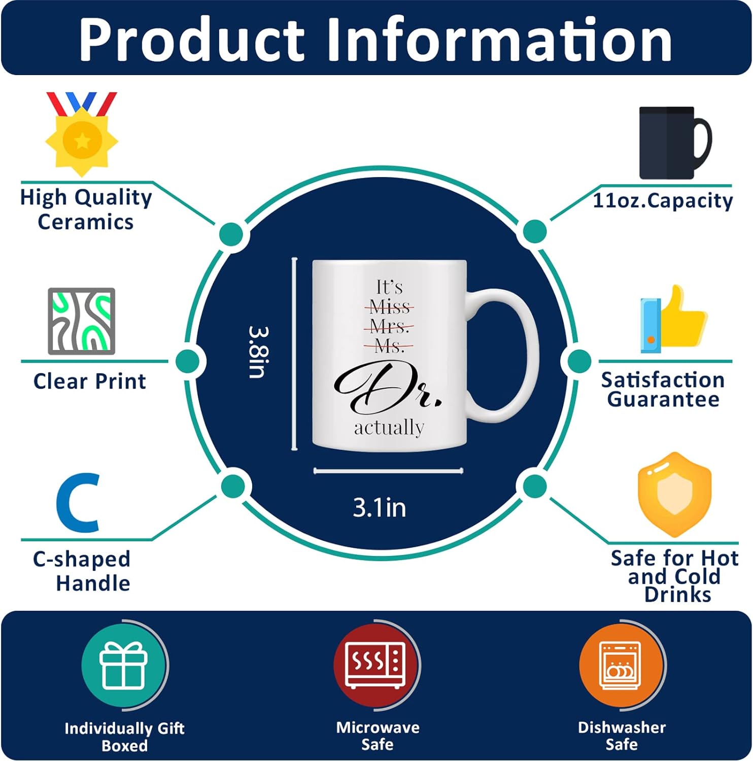 Funny "It's Miss Ms Mrs Dr Actually" Mug – Custom Coffee Cup For PhD Grads, Doctors, Medical Students & Women Who Deserve A Smile