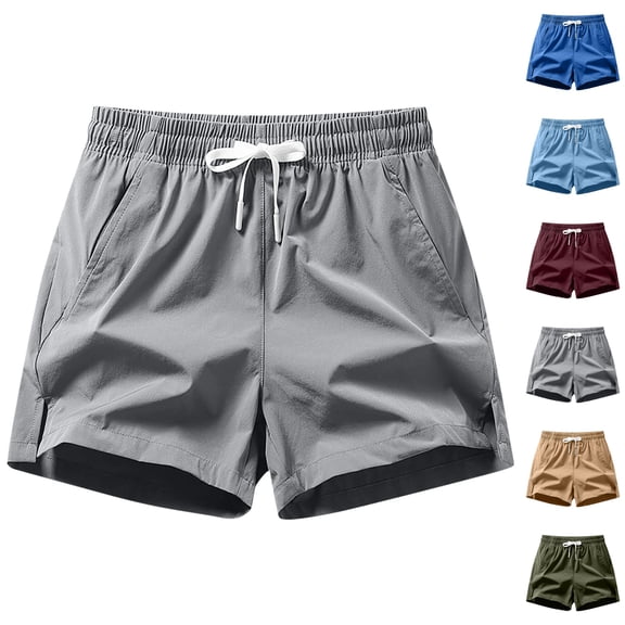 LIBRCLO Mens Shorts Elastic Waist Drawstring Shorts with Pockets Summer Solid Color Casual Comfortable Bottoms