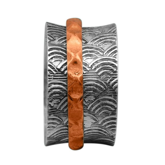 Wide Textured Single Rose Gold Band Meditation 925 Silver Unisex Spinner Ring
