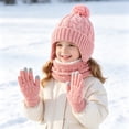 thumbnail image 4 of Kids Winter Hat Gloves Scarf Set,Girls Toddler Children Hats Beanie with Pom Knit Neck Warmer Gaiter Mittens Fleece Lined Set, 4 of 6