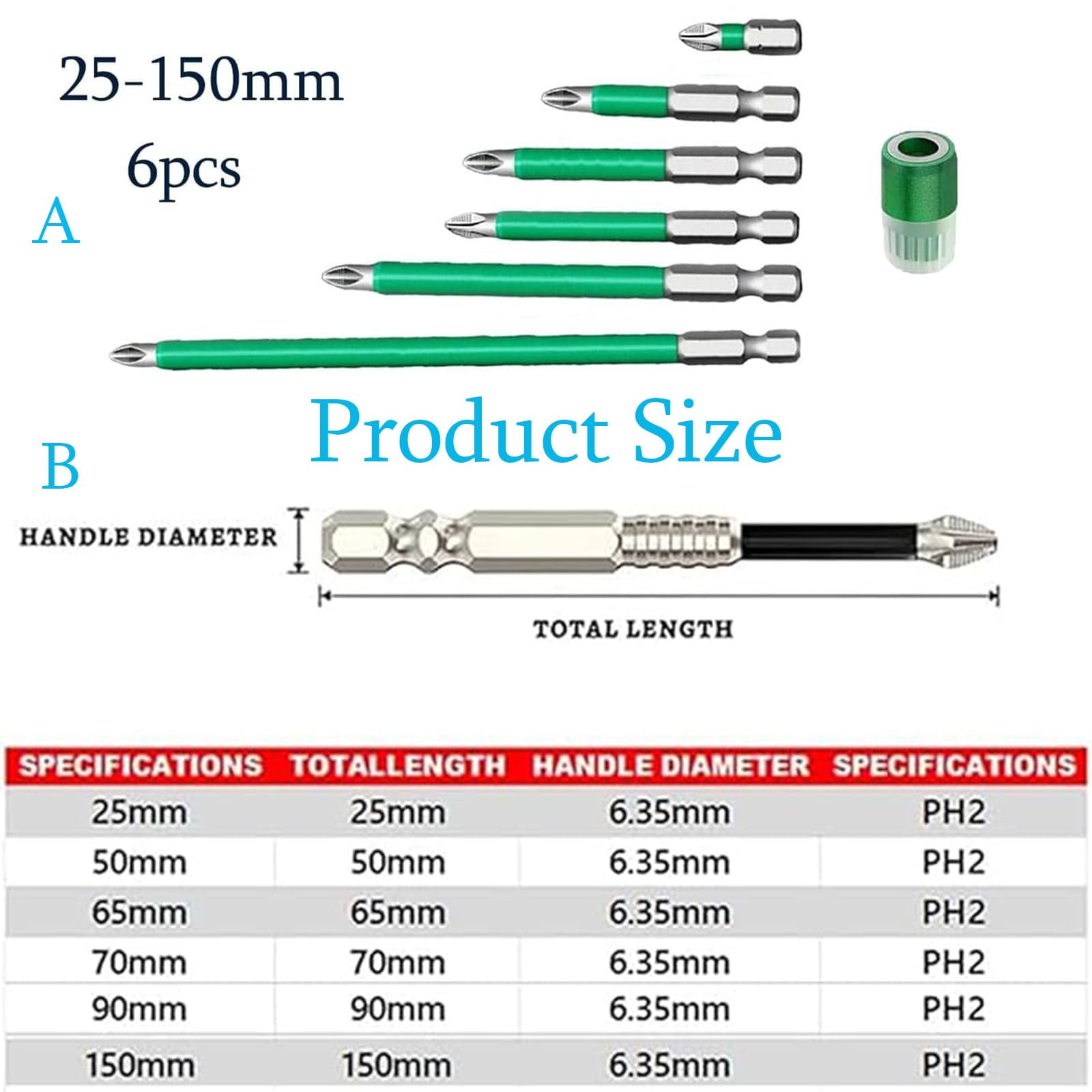 Tools Drill Bits,  Tools Magnetic Drill Bits, K5 Impact Resistant Non Slip Bit, Rowgins High Magnetic Screw Driver Drill Bit Set 25 50 65 70 90 150mm Screwdriver Set for Repair